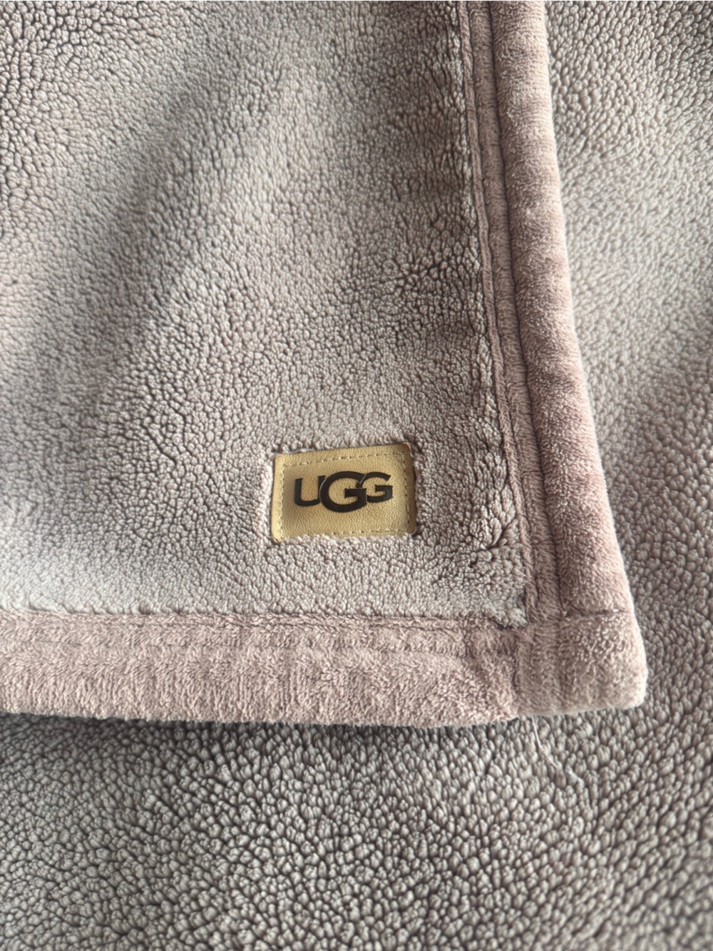 UGG Taupe Sherpa Throw with Logo Patch